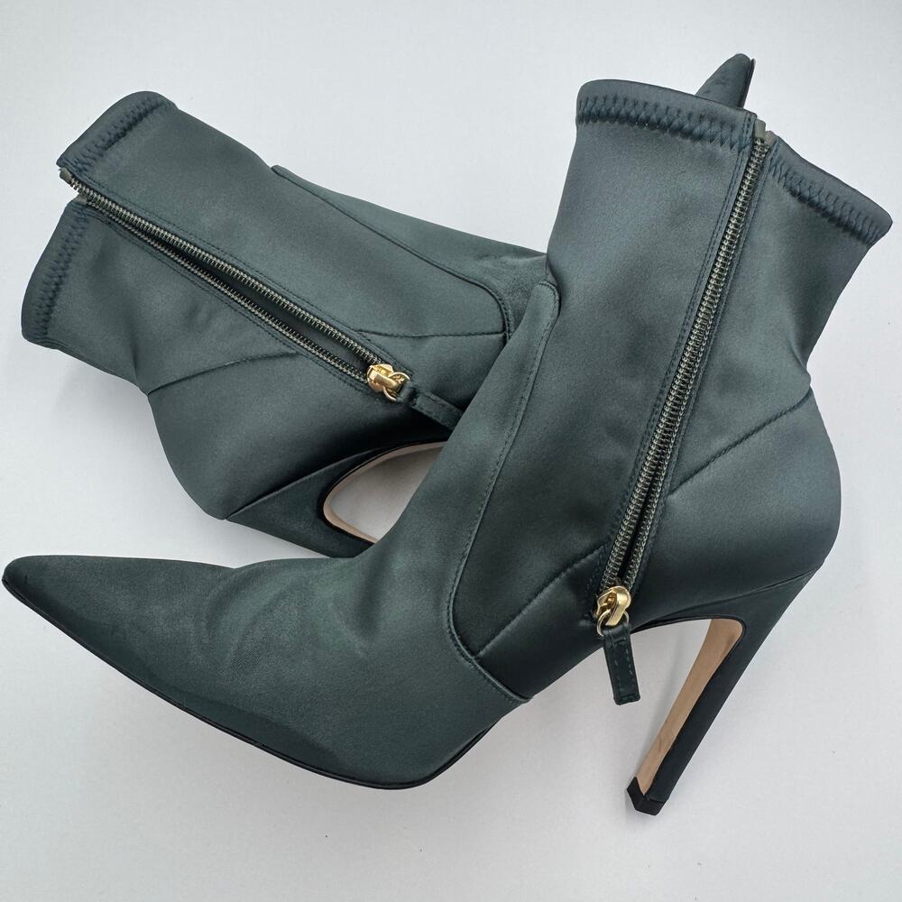Good American The Icon Satin Sock Bootie Emerald Green Pointed Stiletto Heel 10 - Picture 11 of 16